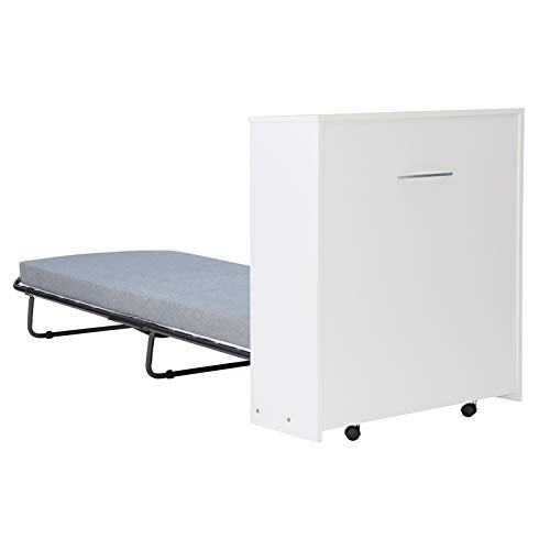 Linon Dawson Folding Rollaway Bed with Storage Cabinet and Memory Foam in White