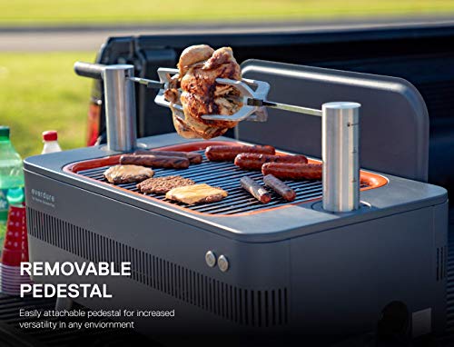 Everdure by Heston Blumenthal FUSION 29 Inch Charcoal Grill and Rotisserie System with Detachable Pedestal and Quick Electric Ignition, Graphite Black