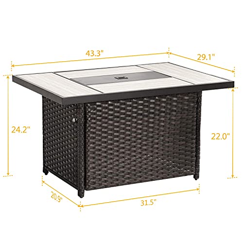 Grand patio Outdoor 43 Inch Propane Gas Fire Pit Table, Rectangle Fire Table with Resin Wicker Base, Resin Wicker/Rectangle
