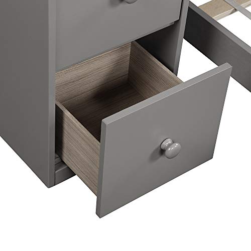 Twin Over Twin Loft Bunk Beds with Chest and Desk, Low Profile Kids Bunk Beds,No Box Spring Required, Wood, Gray