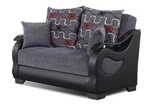 BEYAN Arizona Collection Convertible Storage Love Seat with Easy Access Storage Space, Includes 2 Pillows, Gray