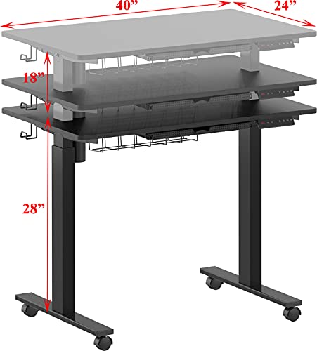 SHW Electric Height Adjustable Mobile Standing Desk, 40 x 24 Inches, Black