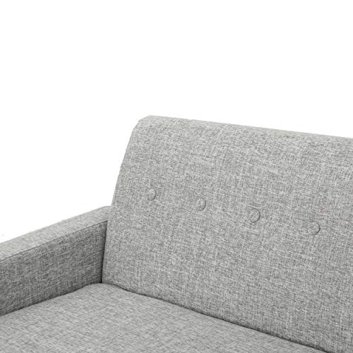 GDFStudio Christopher Knight Home Sawyer Mid-Century Modern Fabric 3-Seater Sofa, Light Grey Tweed / Natural