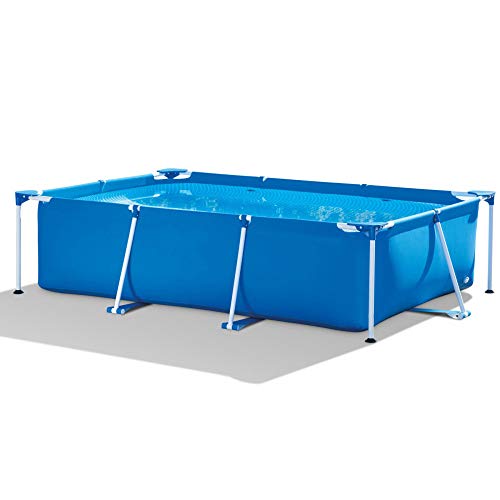 LZTET Rectangular Metal Frame Swimming Pool Swim Center Family Garden Outdoor Thicken Oversized Paddling Pools for Adults Kids Crystal Blue (220X150X60CM)