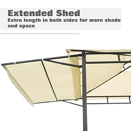 12Ft.Wx8.5Ft.H Gazebo Tent Canopy Steel Double Tiered Backyard Patio BBQ Grill Gazebo with Bar Counters