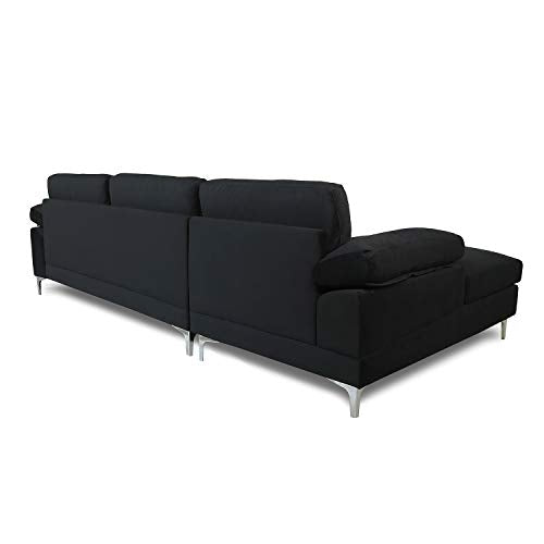 Modern Large Velvet Fabric Sectional Sofa, L-Shape Couch with Left Hand Facing Chaise Lounge
