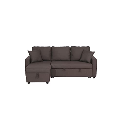 Kingway Furniture Hemus Linen Blend Reversible Sleeper sectional in Brown