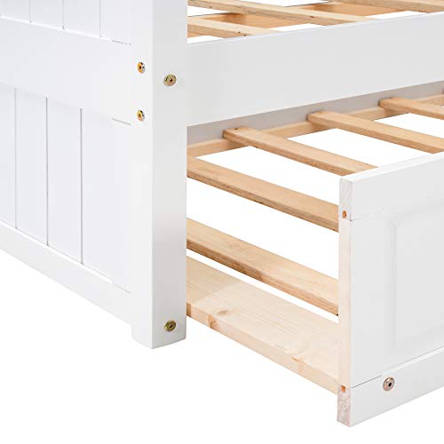 Bunk Beds Full Over Full with Trundle, Solid Wood Full Bunk Beds with Ladder, High Length Guardrail, No Box Spring Needed