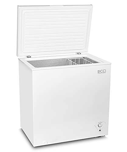 RICCI Single door Chest Freezer, 7 Cubic Feet, White, UL Energy verified, Adjustable Temperature Control, Power-On Indicator Light