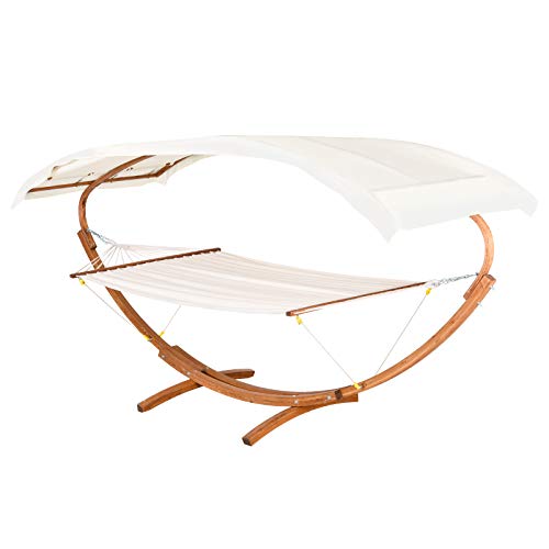 Outsunny 13' Hammock with Wood Stand, Canopy Shelter, Outdoor Roman Arc Hammock Bed for Patio Backyard Balcony