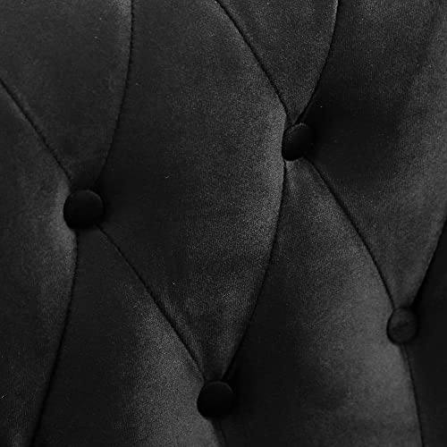 66'' Velvet Upholstered Living Room Tufted Loveseat/Couch with Roll Arms and 2 Toss Pillows, Black