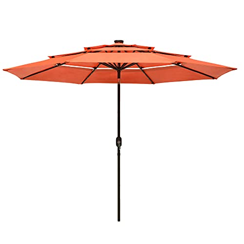 Pagoda Led Lighted Umbrella Tilt And Crank With Push Button Outdoor Large Portable Patio Umbrella Picnic Table Shade Backyard Courtyard Lawn Deck Beach Store Pool,orange