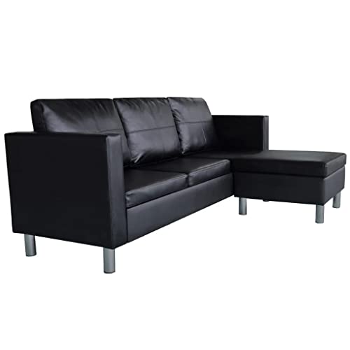 vidaXL vidaXL Sectional Sofa 3-Seater Artificial Leather Couch Seating Black/White