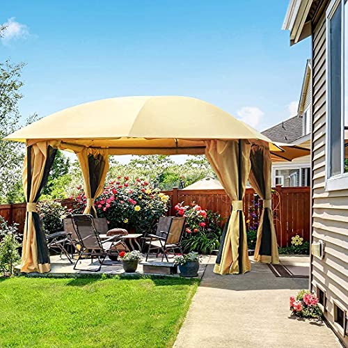 Quictent 12x12ft Patio Gazebo，Outdoor Gazebo with Mosquito Netting and sidewalls,Soft Top Sceened Gazebo for Patios,Deck and Backyard (Begie)