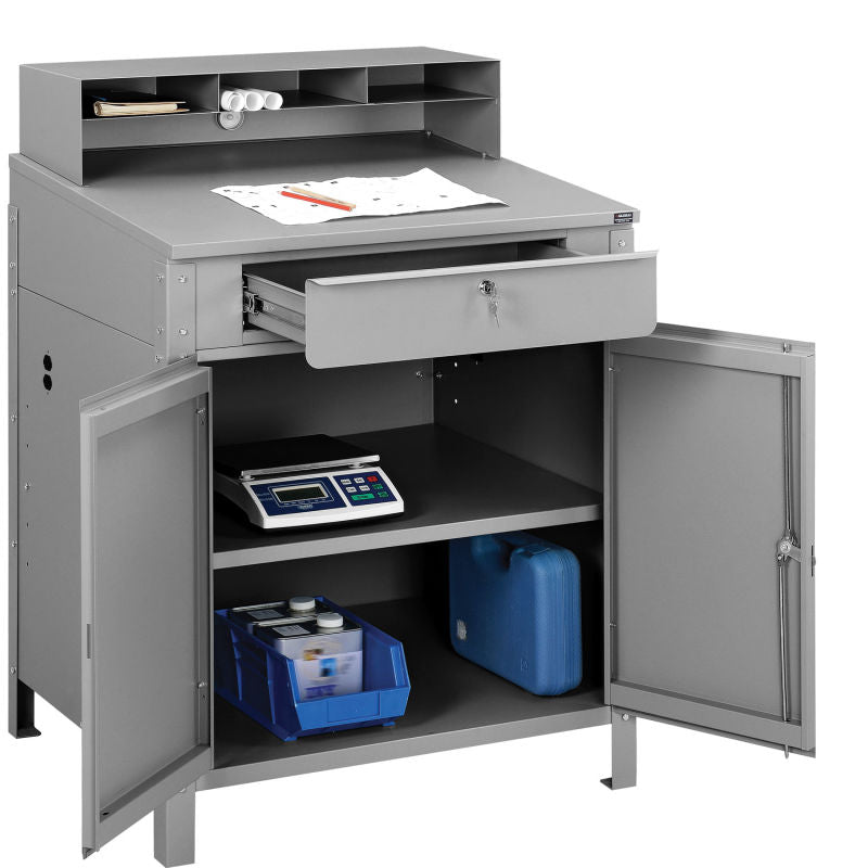 Cabinet Shop Desk with Pigeonhole Compartment Riser 34-1/2