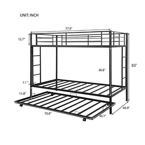 Metal Twin Over Twin Bunk Beds with Trundle Bed Twin Bunk Beds for Kids No Box Spring Required