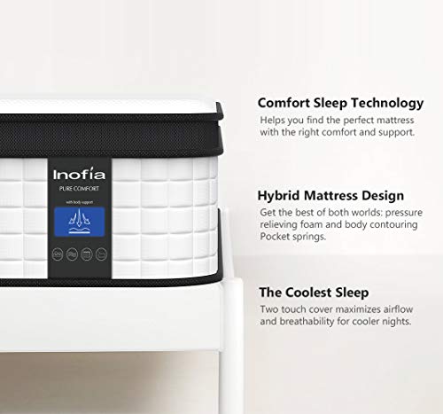 Inofia Queen Mattress, 12 Inch Hybrid Innerspring Double Mattress in a Box, Cool Bed with Breathable Soft Knitted Fabric Cover, 101 Risk-Free Nights Trial