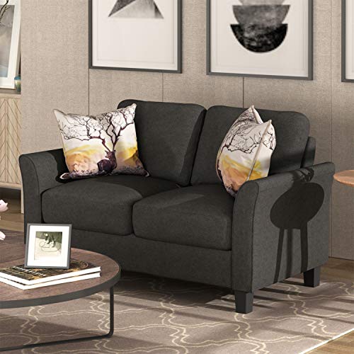 2-Piece Linen Fabric Upholstered Living Room Furniture Set, Including 3-Seater Sofa and Loveseat Sofa with Seat and Back Cushions, Black