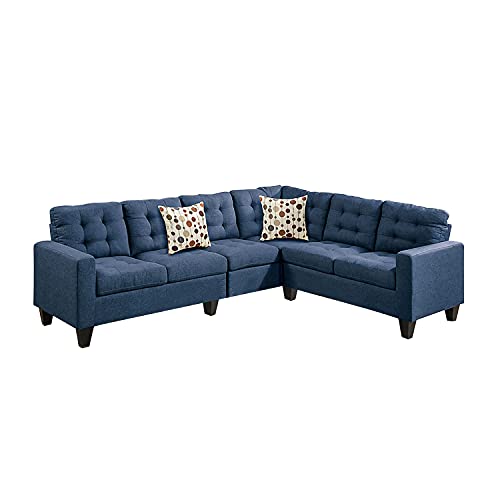 Poundex F6938 Bobkona Burril Linen-Like 4 Piece Left or Right Hand Reversible Sectional Set, Navy