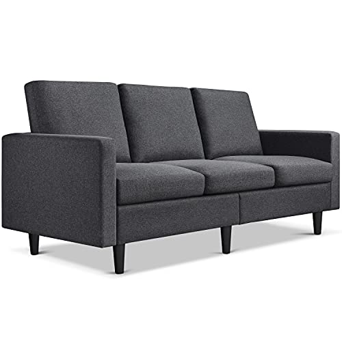 Topeakmart Contemporary 3-Seater Sofa Linen Fabric Upholstered Couch 78.5’’ W Traditional Living Room Sofa Gray