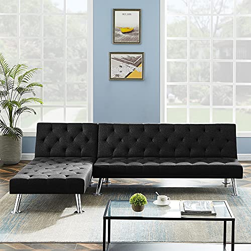 STARTOGOO Sofa Bed Sleepers with Metal Legs, Sectional Recliner Couch for Living Room, Home, Furniture, Apartment, Black