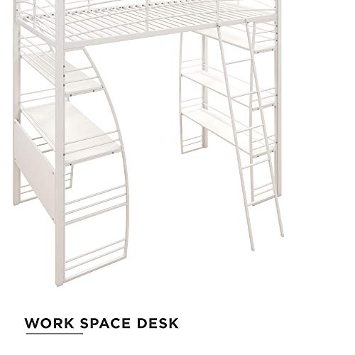 DHP Studio Loft Bunk Bed Over Desk and Bookcase with Metal Frame - Twin (White)