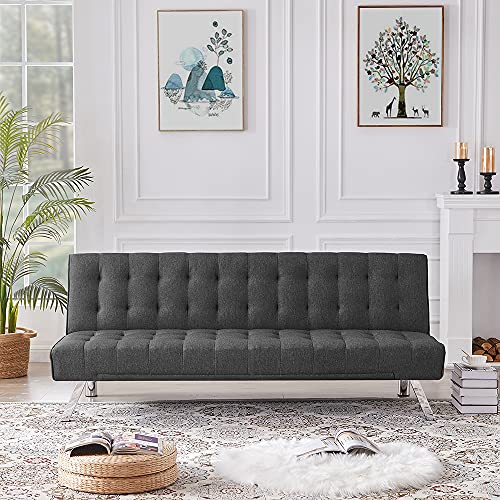 Lazyspace Convertible Sofa Bed Adjustable Couch Sleeper Modern Upholstered Home Recliner Reversible Loveseat Folding Daybed Guest Bed, Dark Grey