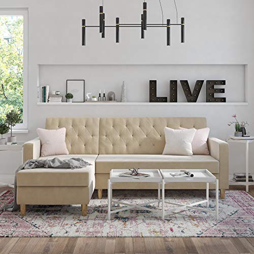CosmoLiving by Cosmopolitan Liberty Sectional Storage, Ivory Velvet Futon,