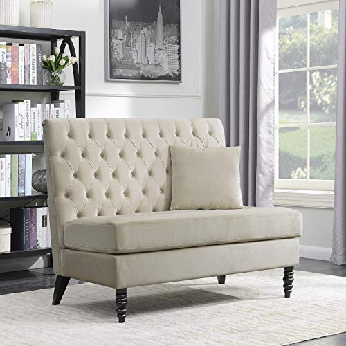 BELLEZE Modern Tufted Velvet Settee Bench, Elegant High Back Upholstered Plush Loveseat Sofa for Living Room or Bedroom, Victorian Style - Georgetown (Beige)