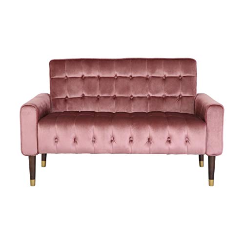 Christopher Knight Home Aubrie Tufted Velvet Loveseat Tipped Tapered Legs, Blush and Gold Finish