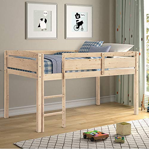 Twin Wood Loft Bed Low Loft Beds for Kids with Ladder Twin Size, Harper&Bright Designs Panel Style Solid Wood Loft Bed Ship from America Local Warehouse, Arrive at Your Hands Within 5 Days (Natural)
