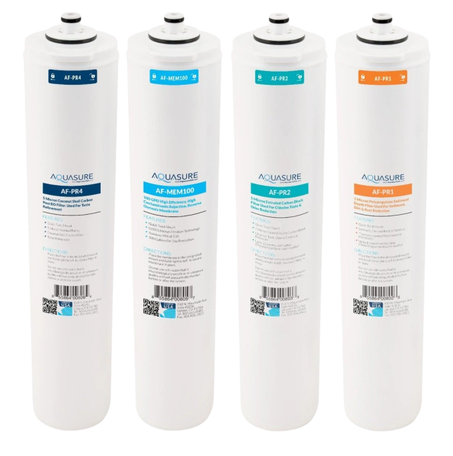 Aquasure AF-CP100 Premier Series Complete 4 Stages Quick Twist Filter Bundle with 100 GPD Reverse Osmosis Water System Membrane New