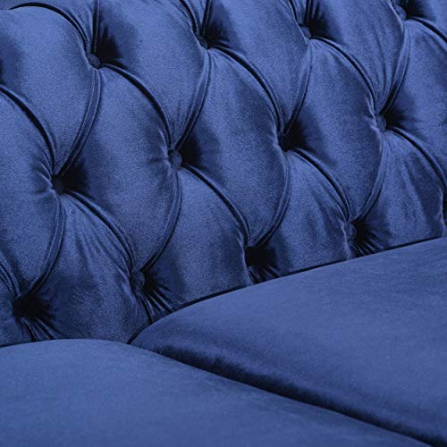 Laura Tufted Chesterfield Velvet 3 Seater Sofa, Midnight Blue and Dark Brown