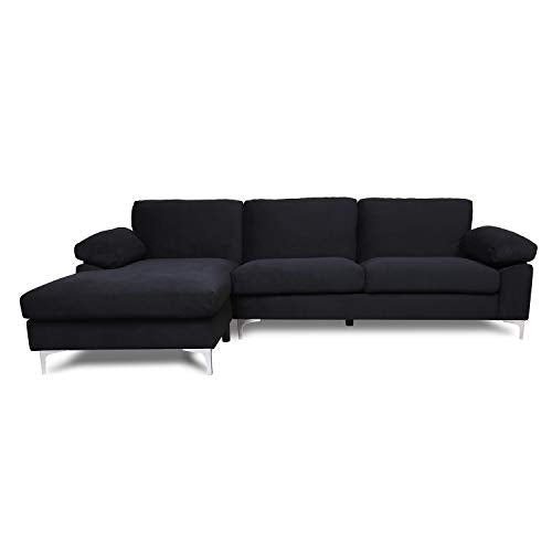 Modern Large Velvet Fabric Sectional Sofa, L-Shape Couch with Left Hand Facing Chaise Lounge