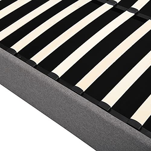 Full Upholstered Platform Bed Underneath Storage, Wooden Bed Frame with Hydraulic Storage System, Platform Bed Frame with Gas Lift up Storage, Headboard for Bedroom Grey