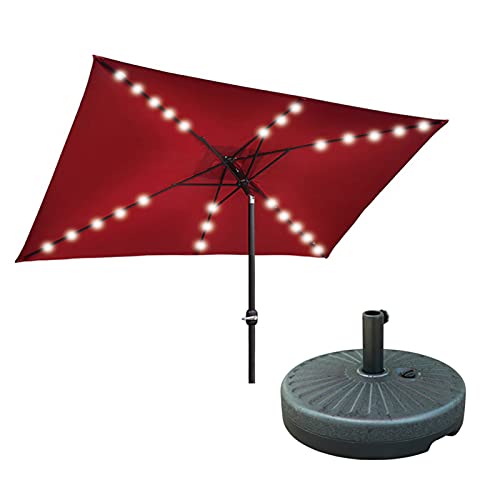 Cantilever Banana Parasol,Overhanging Garden Parasols Umbrella,Premium Hanging Patio Umbrella,with Solar Light,with Water Injection Base,Adjustable Direction,23 Meters,Red