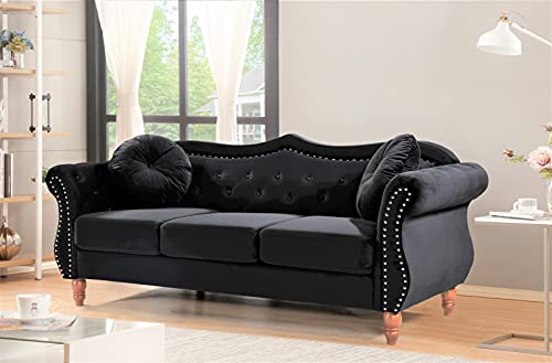 US Pride Furniture Rolled Arm Chesterfield Sofas, Black