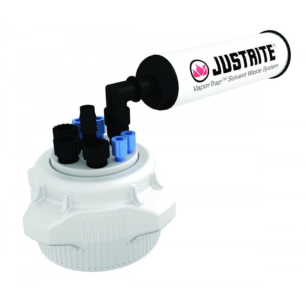 Justrite VaporTrap™ Cap With Filter Kit, 83mm Cap, 4 Ports 1/8” OD Tubing, 3 Ports 1/4