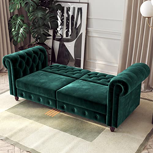 DHP Felix Chesterfield Sofa Futon, Green Velvet