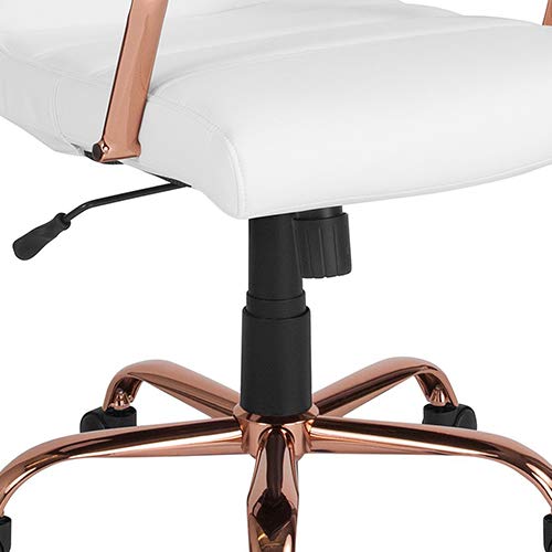 Flash Furniture Mid-Back White LeatherSoft Executive Swivel Office Chair with Rose Gold Frame and Arms