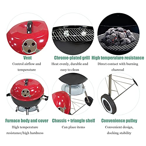 ZHAOJ 17 Inch Outdoor Grill, Portable and Easy to Install Round Furnace with Tripod, Charcoal Grill, High Temperature Resistant and Non-Sticky