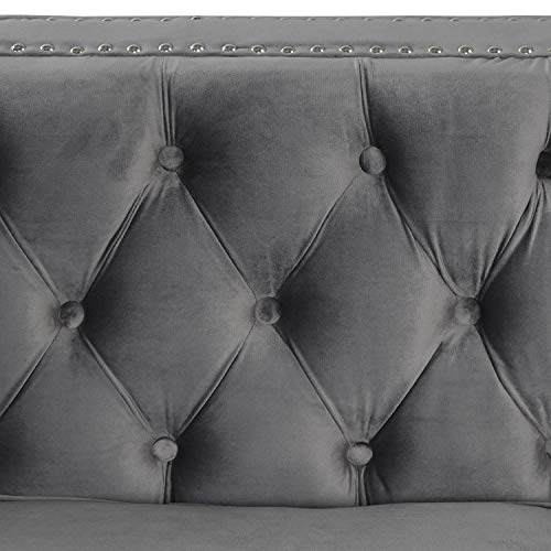 Morden Fort Modern Loveseat with Deep Dutch Velvet, Iron Legs-Velvet Grey.