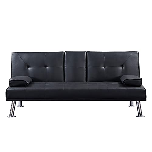 ZSY Sofas Faux Leather Loveseat Sofa Bed with Cup Holders, Convertible Folding Sleeper Couch Bed