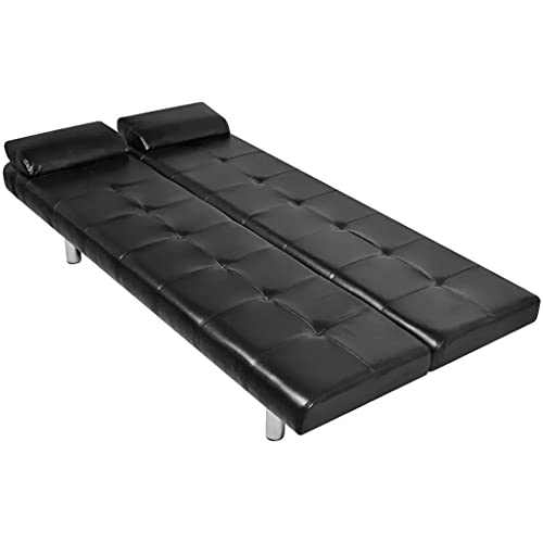 vidaXL vidaXL Sofa Bed with Two Pillows Artificial Leather Adjustable Black
