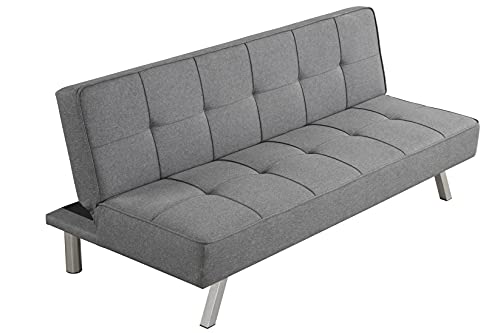Mid-Century Tufted Fabric Convertible Folding Futon Sofa Bed Sleeper Sofa Couch Bed with 4 Metal Legs and Adjustable Back Couches Recliner Furniture Loveseat Sofas for Small Space Living Room