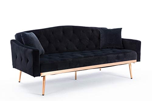 Velvet Sofa Accent Loveseat Sofa with Stainless Steel Feet (Black)