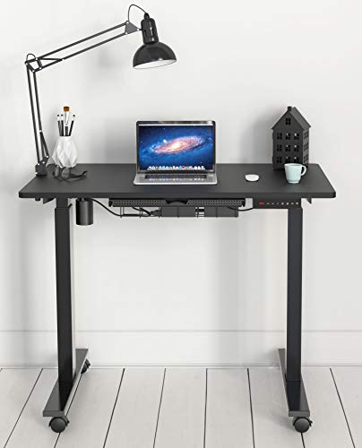 SHW Electric Height Adjustable Mobile Standing Desk, 40 x 24 Inches, Black