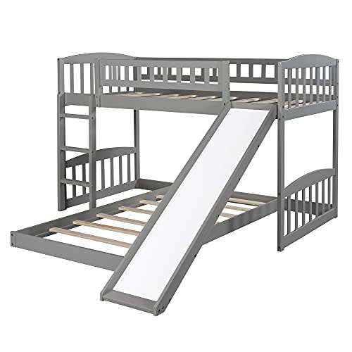 Twin Bunk Beds with Slide for Kids, Low Profile Bunk Beds with Built-in Ladder, No Box Spring Needed