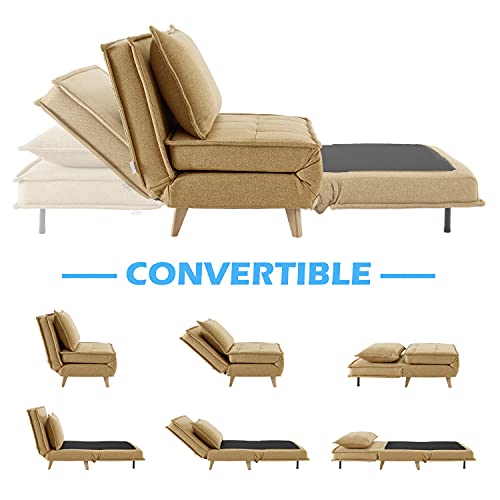 Volans Modern Modular Sectional Sofa Couch with Wood Legs, Convertible Chair 3-in-1 Multi Function Fold Down Sofa Bed with 3 Position Adjustable Backrest, 1 PCS, Yellow