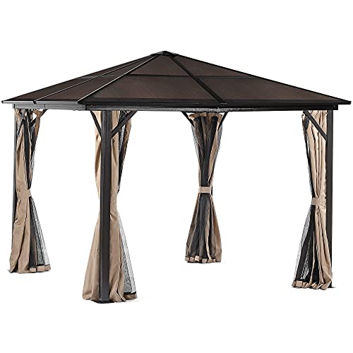 YITAHOME 10x10 Hardtop Gazebo - Outdoor Canopy Gazebo with Netting and Shaded Curtains, Aluminum Frame Polycarbonate Hardtop Garden Tent for Patio, Backyard, Deck and Lawns